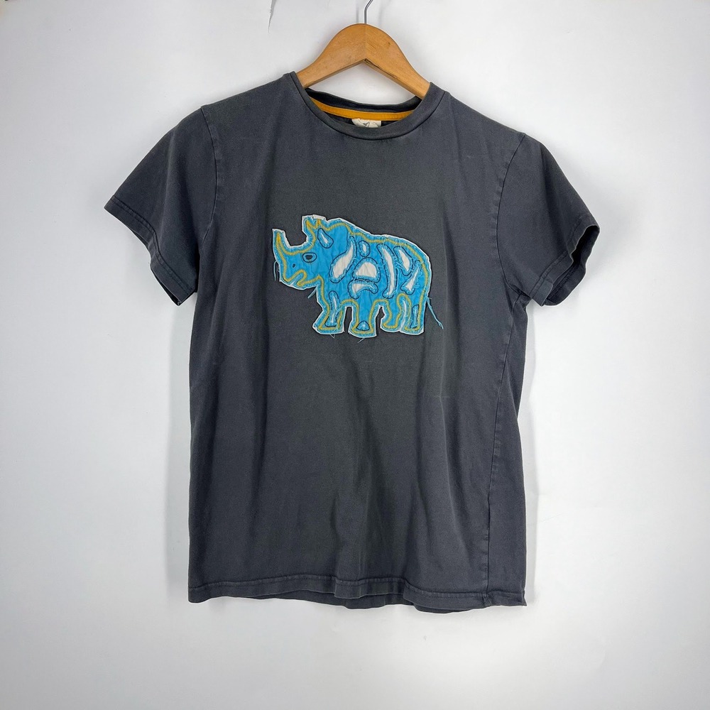 Mini Boden Kids Gray Rhino Applique Graphic T-Shirt Cotton‎ Tee Size 13-14Y